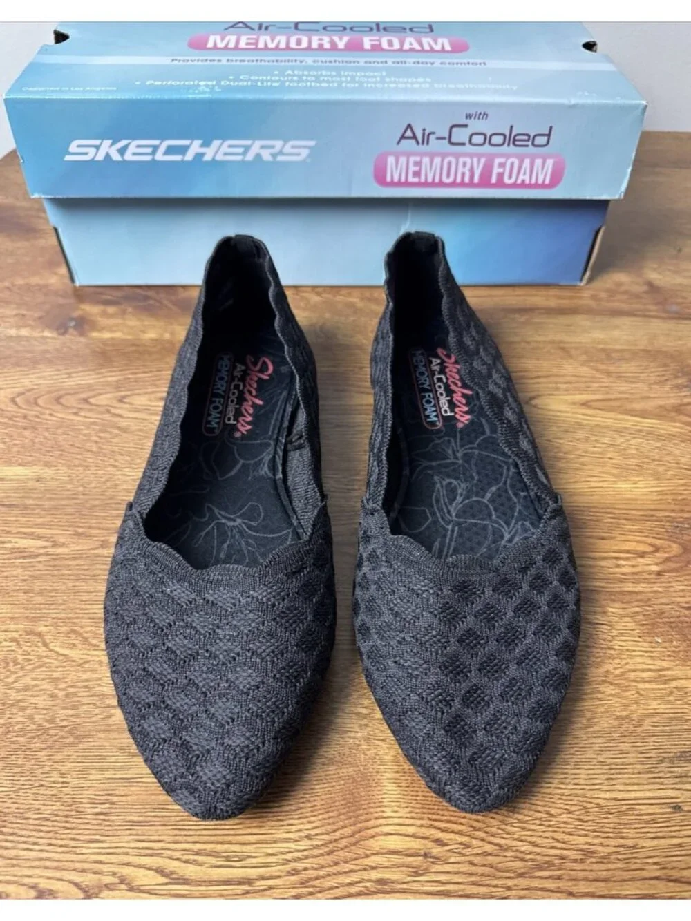 Skechers Women's Cleo-Honeycomb Ballet Flat, Black, Size 8